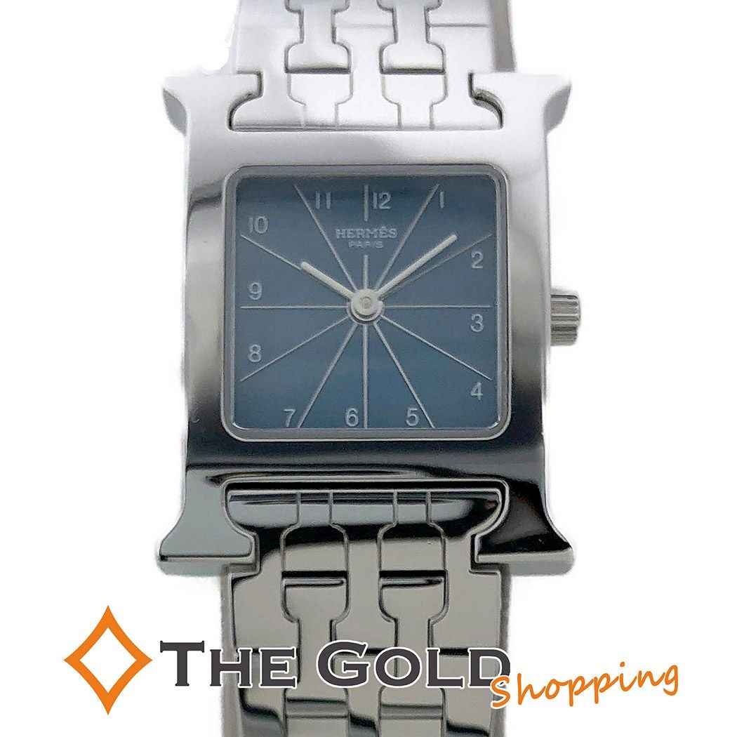 HERMES□Hウォッチ HH1.210 電池交換済 青文字盤 アラビア ステンレス