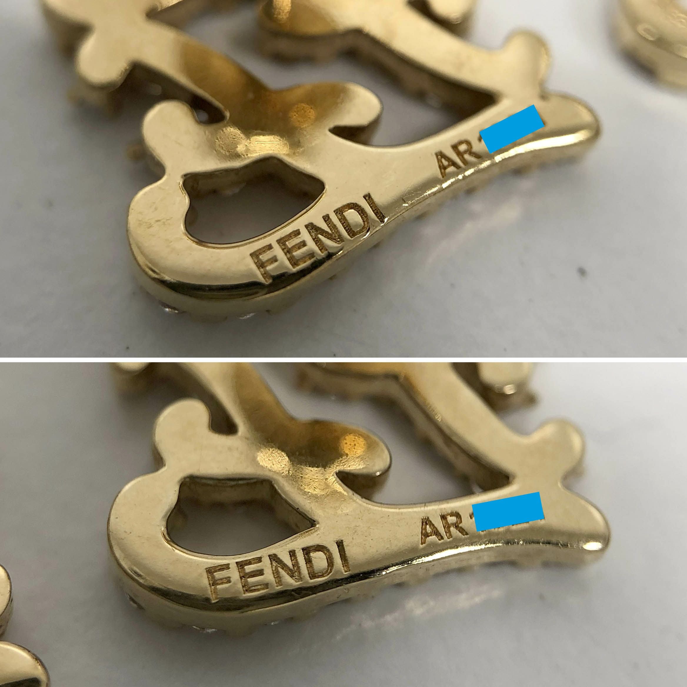 FENDI□カーリグラフィ ピアス 8AH266 ラインストーン ゴールド FFロゴ
