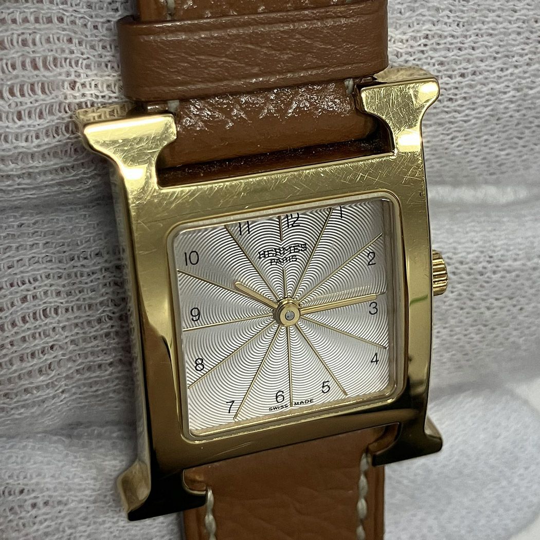 HERMES□Hウォッチ HH1.201 電池交換済み □B刻印 クォーツ ゴールド