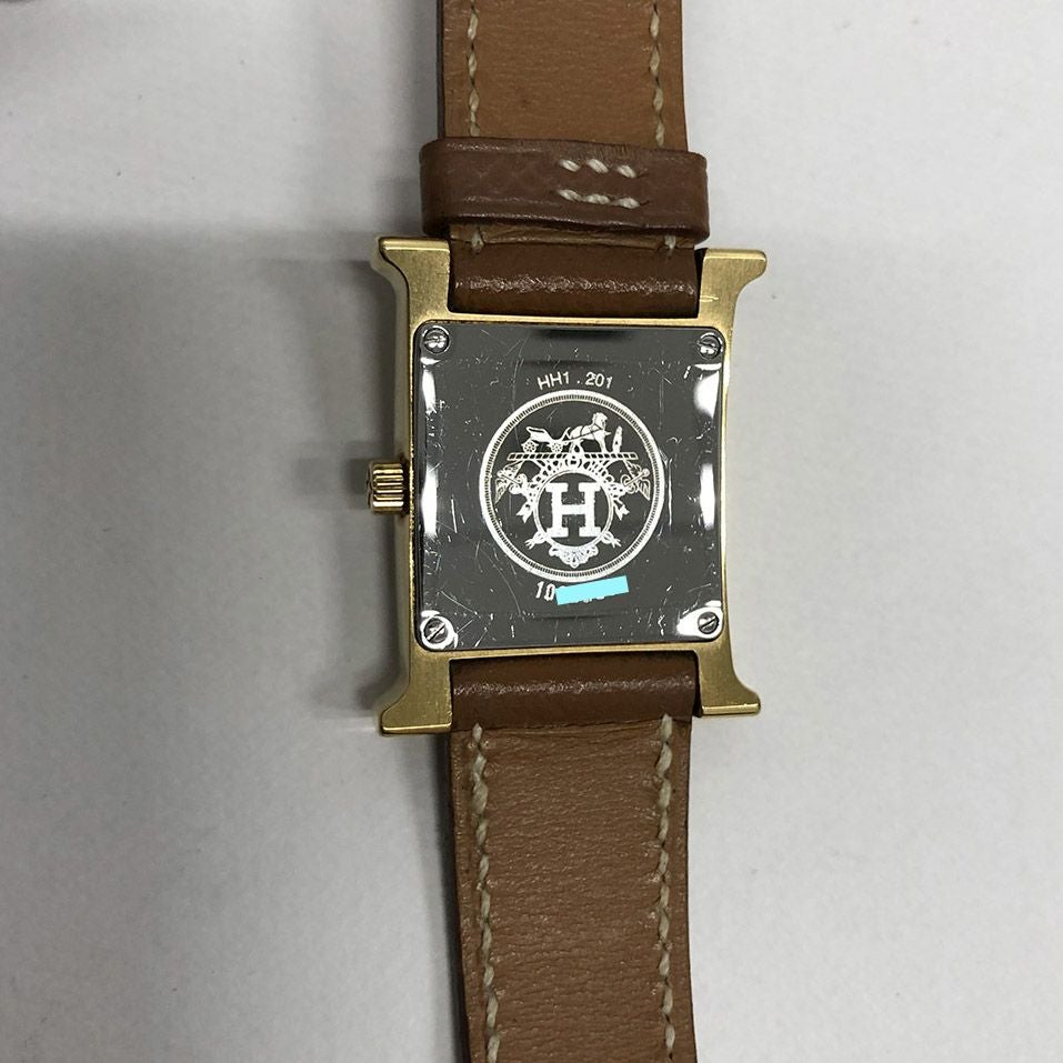 HERMES□Hウォッチ HH1.201 電池交換済み □B刻印 クォーツ ゴールド