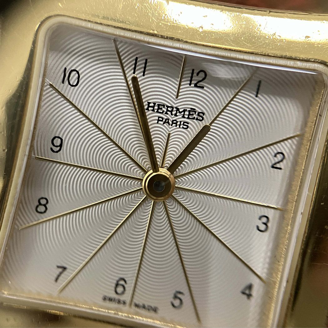 HERMES Hウォッチ HH1.201 クォーツ 電池交換済み ゴールド金具 赤