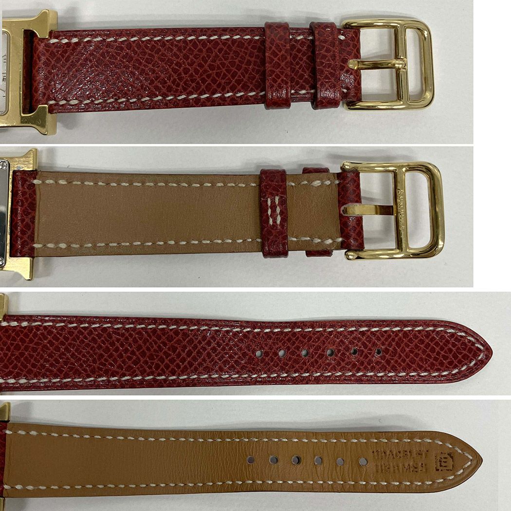 HERMES Hウォッチ HH1.201 クォーツ 電池交換済み ゴールド金具 赤