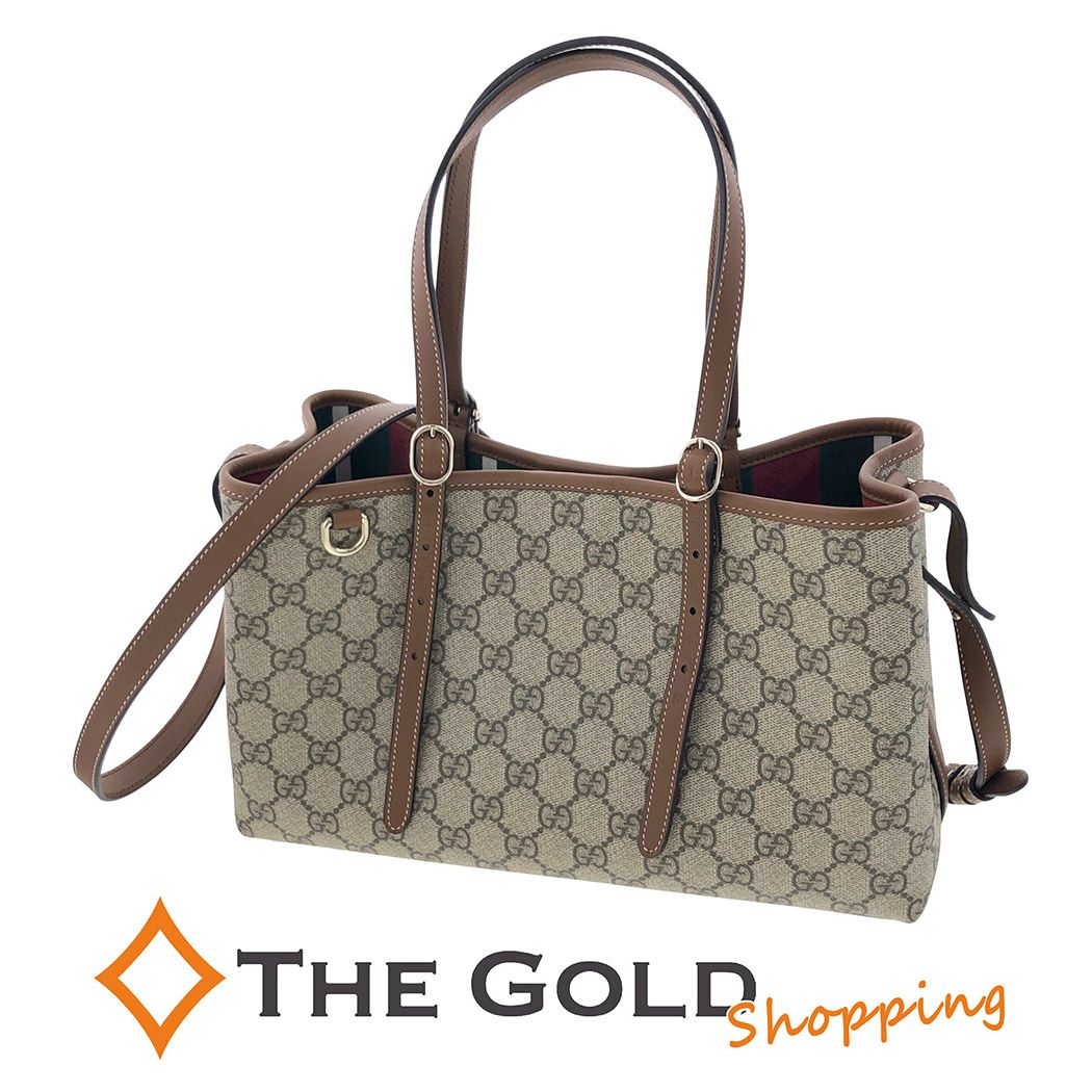 GUCCI GGエンブレム ミディアム トートバッグ GGエンブレム〕ミディアム トートバッグ ・ブラウン＆ブラック GG