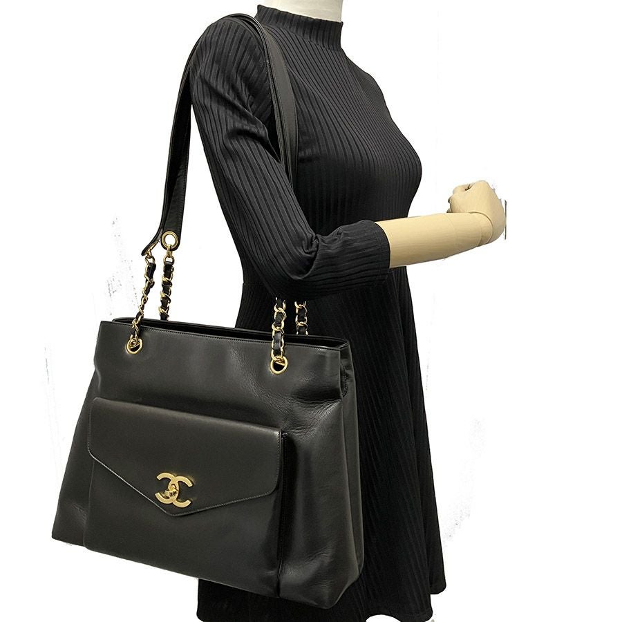 CHANEL チェーントート ラムスキン 36cm レザー ブラック ゴールド金具