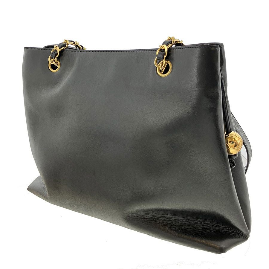 CHANEL チェーントート ラムスキン 36cm レザー ブラック ゴールド金具