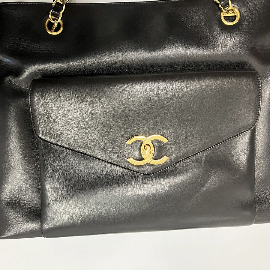 CHANEL チェーントート ラムスキン 36cm レザー ブラック ゴールド金具