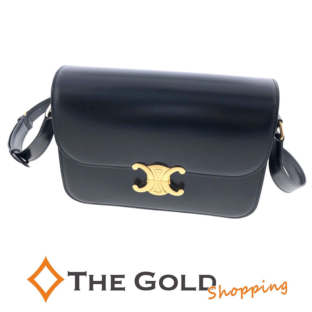 瑠衣✨セリーヌ ポーチ 黒マカダム トリオンフ ゴールド金具 ブラック 黒 CELINE | THE GOLD ショッピング