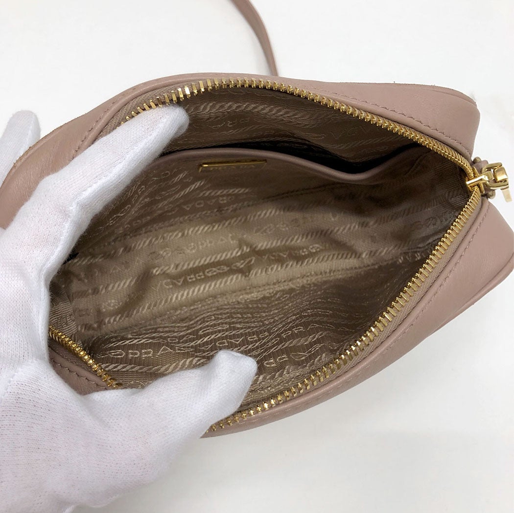 PRADA チェーンショルダーバッグ 1BH112 ナッパレザー ピンク ゴールド