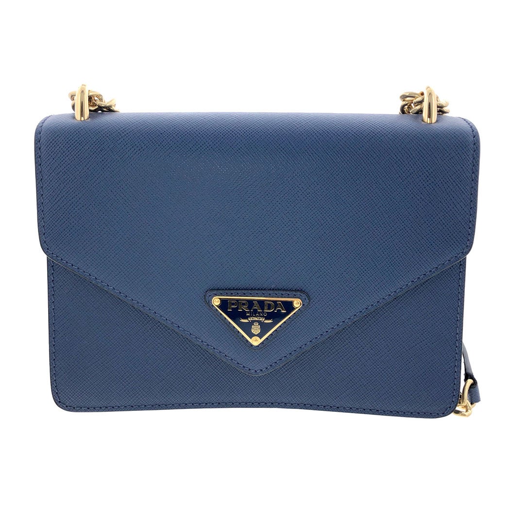 PRADA チェーンショルダーバッグ 1BD200 サフィアーノ ブルー ゴールド