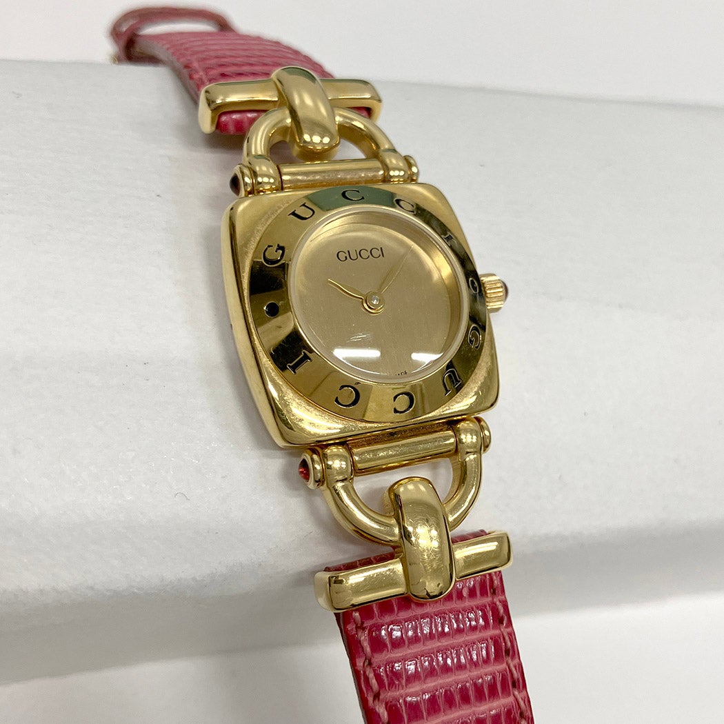 Y2K GUCCI グッチ 9900L バングルウォッチゴールド×レッド 稼働品 GUCCI グッチ レディース腕時計 チェンジベルト QZ GP レザー ゴールド