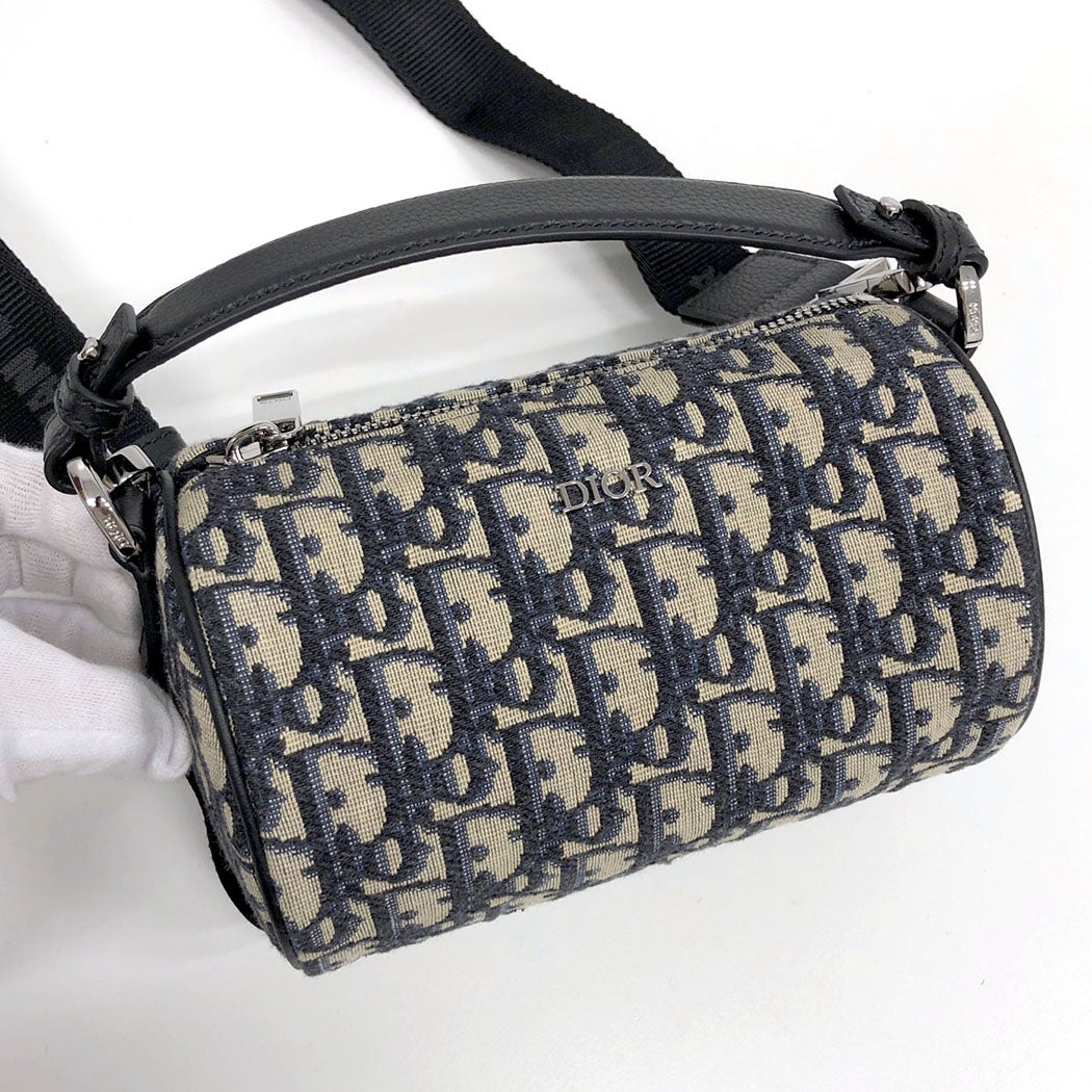 ディオール Dior オブリーク ローラー キャンバス×レザー ショルダーバッグ ブラック×ネイビー×ベージュ レディース F-YA973 Christian Dior ローラー ミニメッセンジャーバッグ 1ROPO061YKY