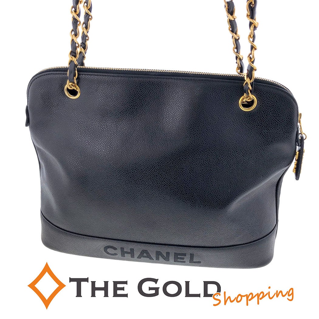 CHANEL チェーントートバッグ キャビアスキン ブラック ゴールド金具