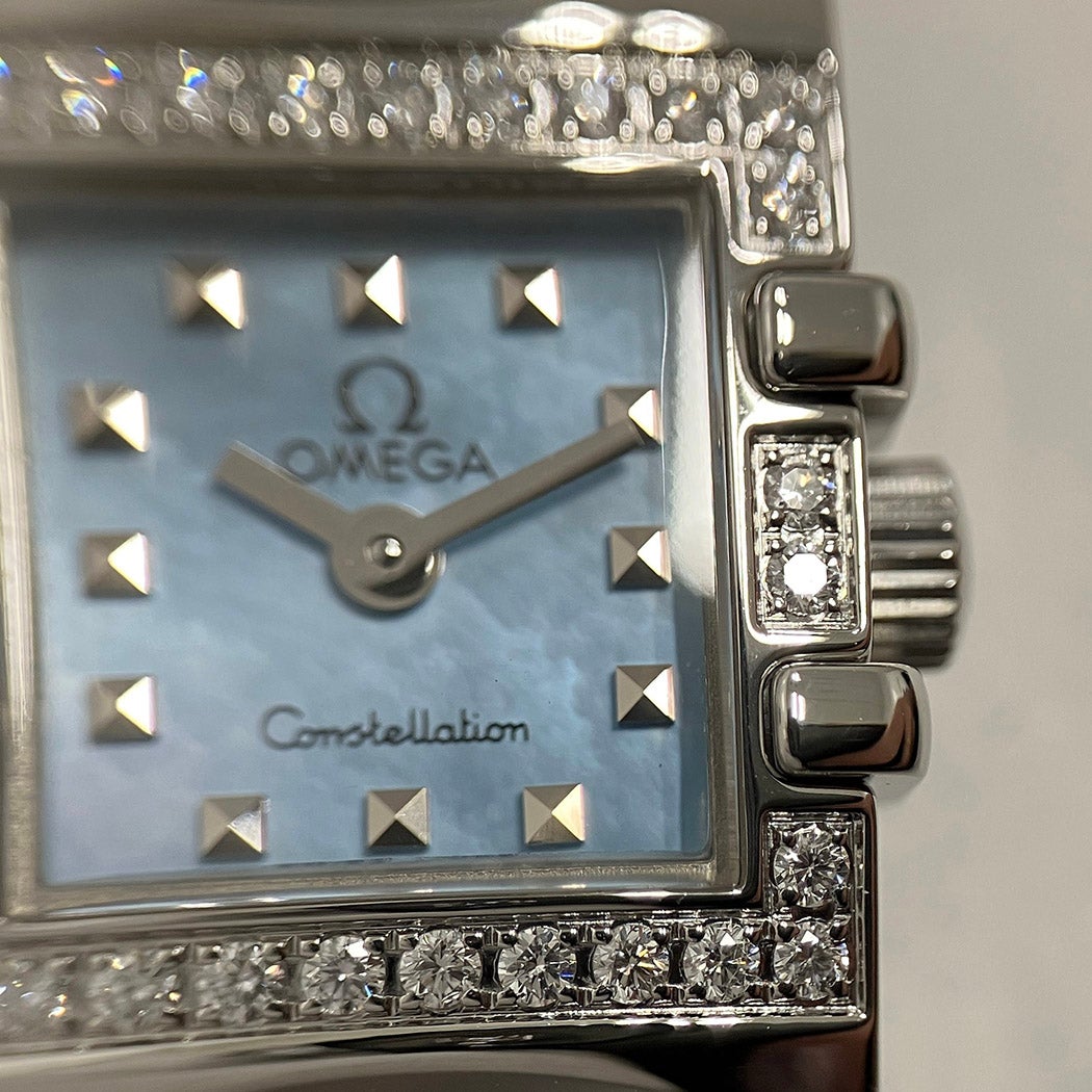オメガ コンステレーション カレ ミニ クアドラ シェル レディース 時計 美品 OMEGA コンステレーション クアドラ 1537.74 OH済 ブルーシェル文字盤