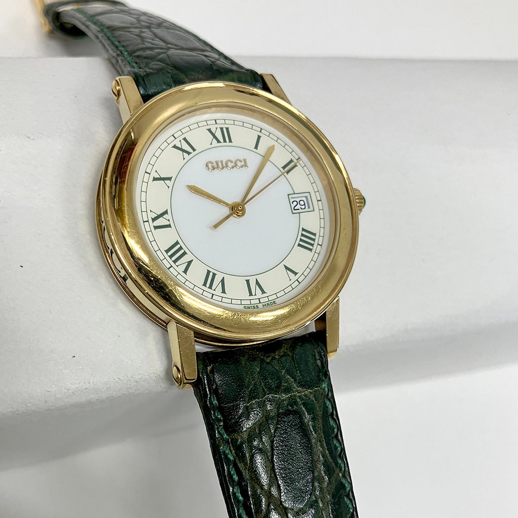 GUCCI 腕時計 7200M ステンレススチール×レザー グリーン/ クオーツ GUCCI メンズ クォーツ 7200M クォーツ 腕時計 メンズ ウォッチ グッチ