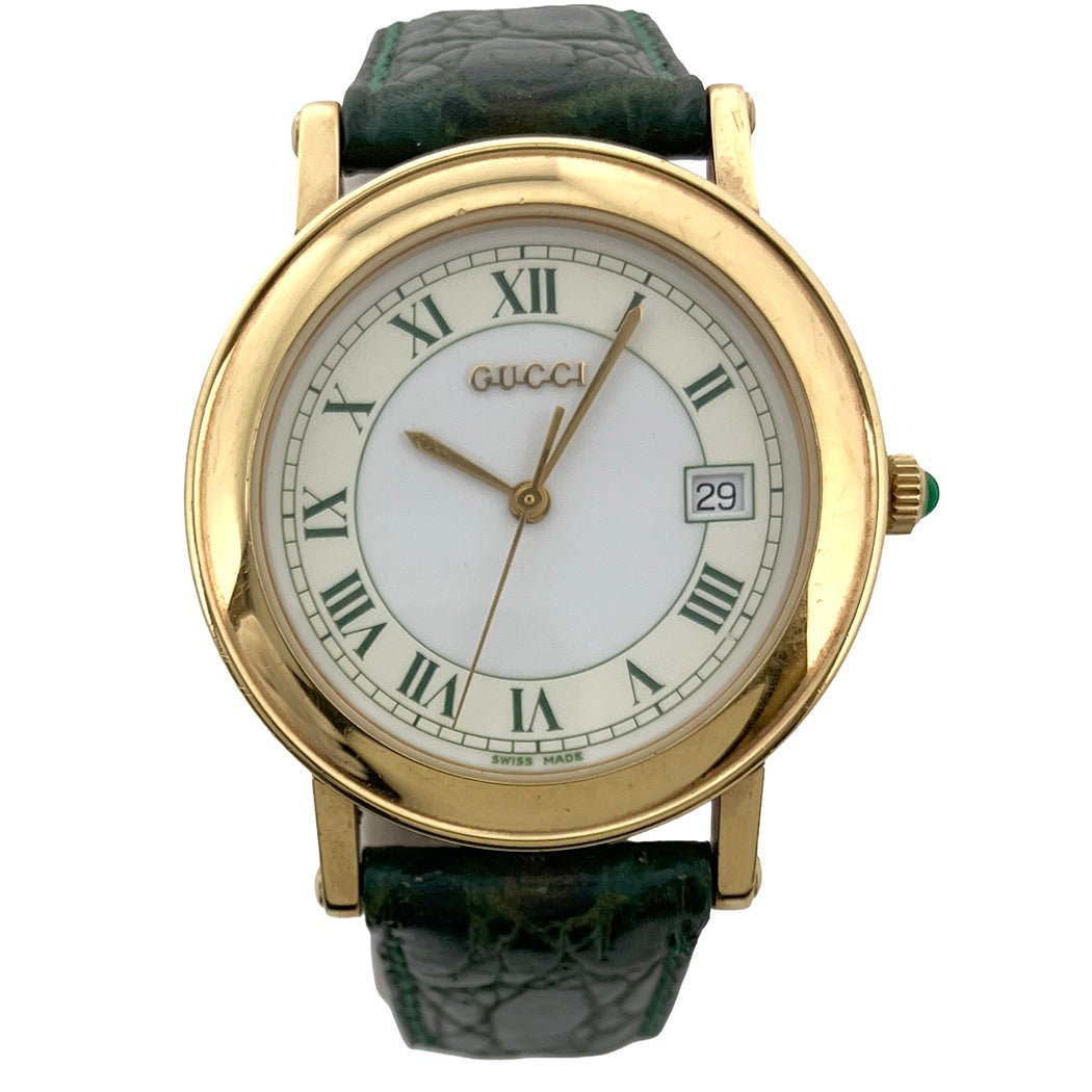 GUCCI 腕時計 7200M ステンレススチール×レザー グリーン/ クオーツ GUCCI メンズ クォーツ 7200M クォーツ 腕時計 メンズ ウォッチ グッチ