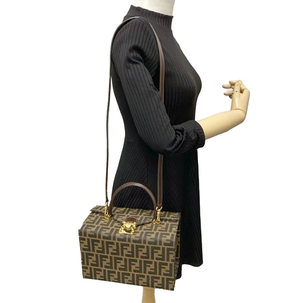 FENDI ボックスバッグ バニティバッグ ズッカ カーキブラウン トップ