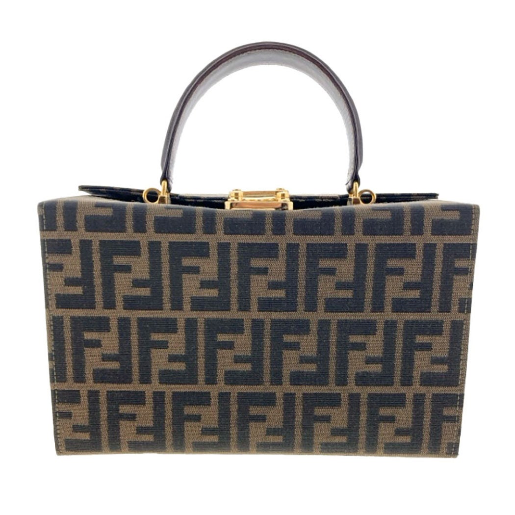 FENDI ボックスバッグ バニティバッグ ズッカ カーキブラウン トップ