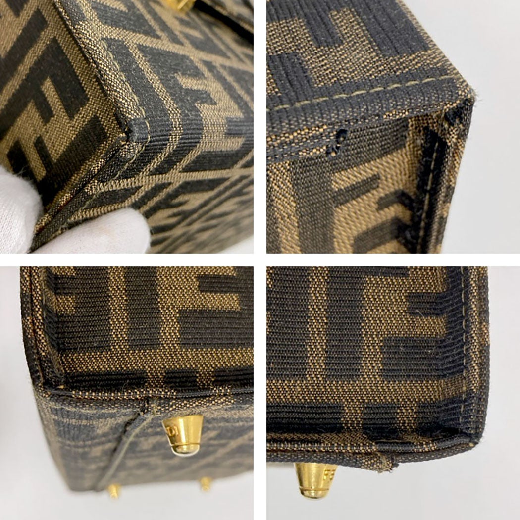 FENDI ボックスバッグ バニティバッグ ズッカ カーキブラウン トップ