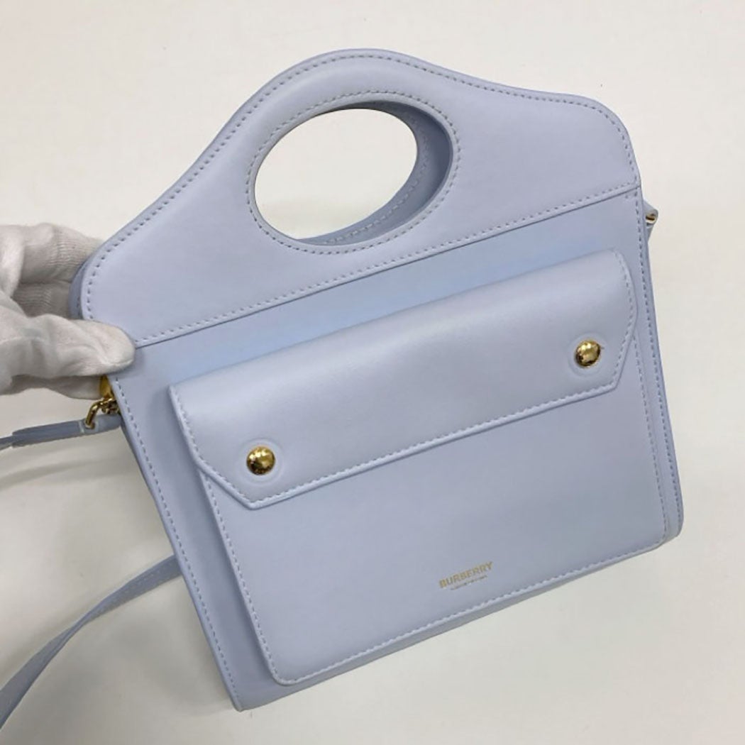 BURBERRY ミニポケットバッグ 8042991 レザー ペールブルー 2WAY