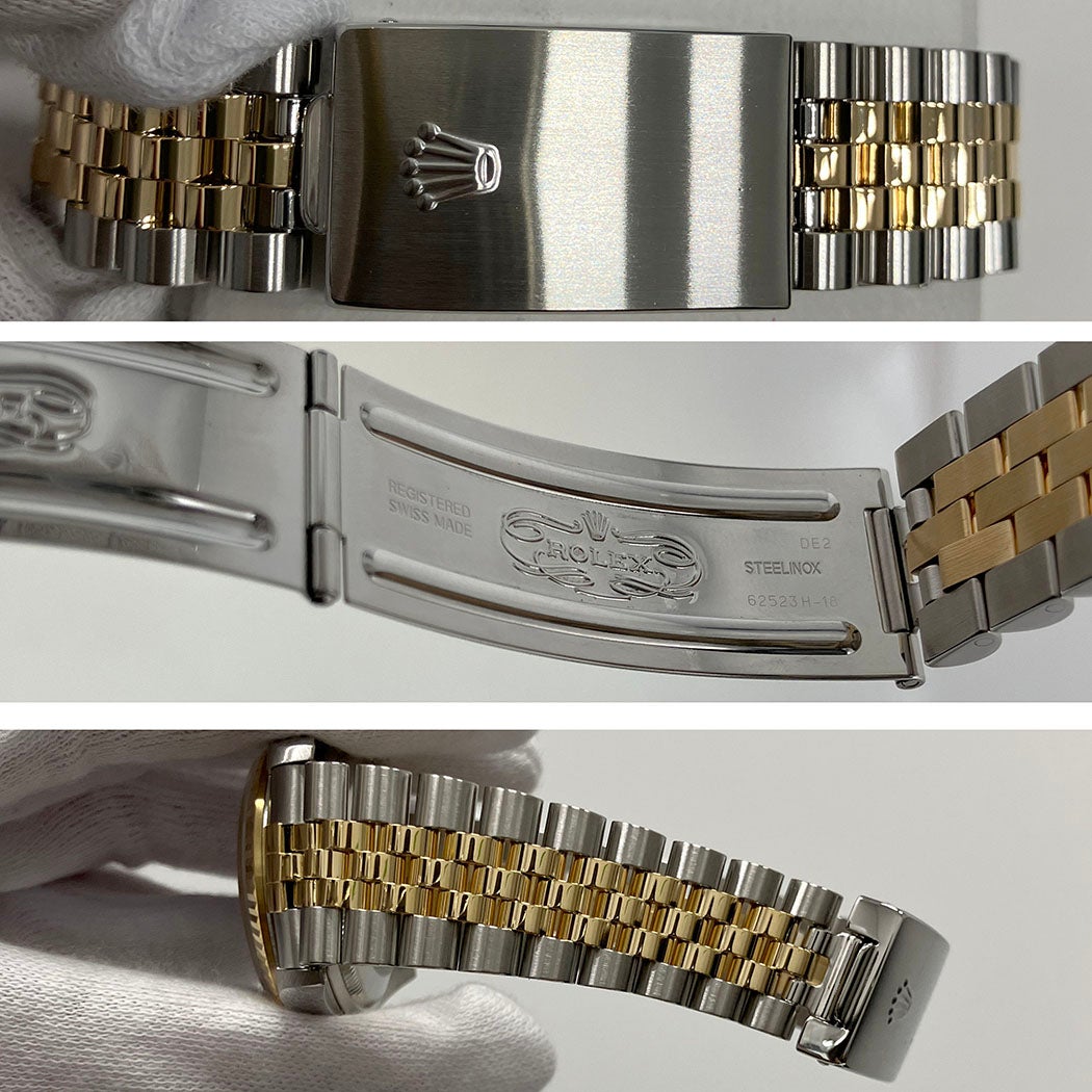 ロレックス　16233 バックル付け根付き3コマ　YG ROLEX デイトジャスト 16233G OH済 10Pダイヤ ブルーグラデーション