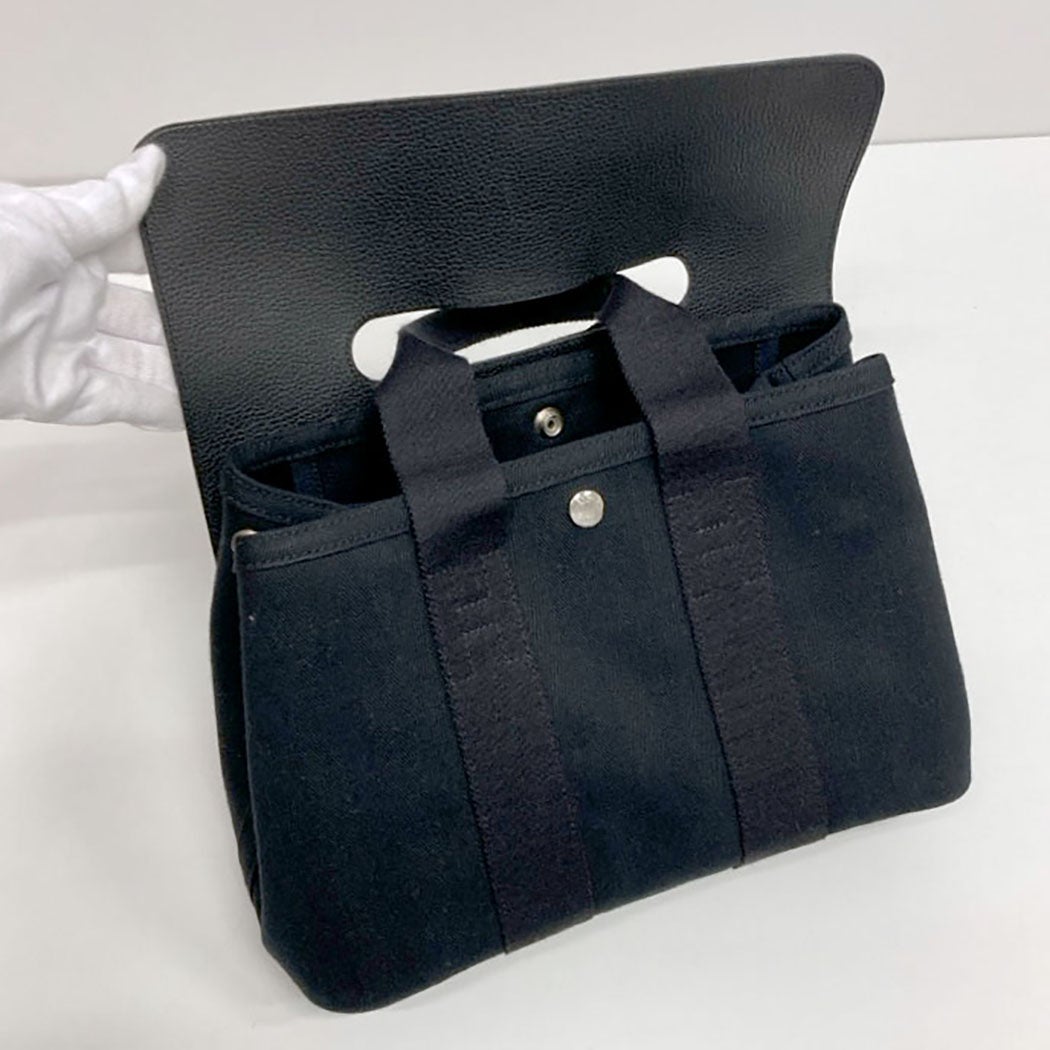 HERMES ヴァルパライソPM コットンキャンバス ブラック トートバッグ