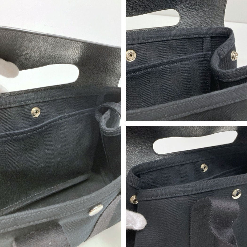 HERMES ヴァルパライソPM コットンキャンバス ブラック トートバッグ