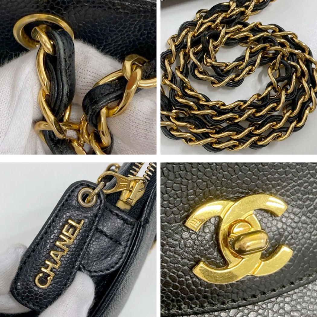 CHANEL チェーントートバッグ キャビアスキン ブラック ゴールド金具