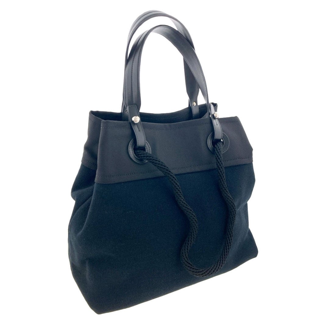 CHANEL トートバッグ キャンバス ブラック シルバー金具 ビーチ ロープ
