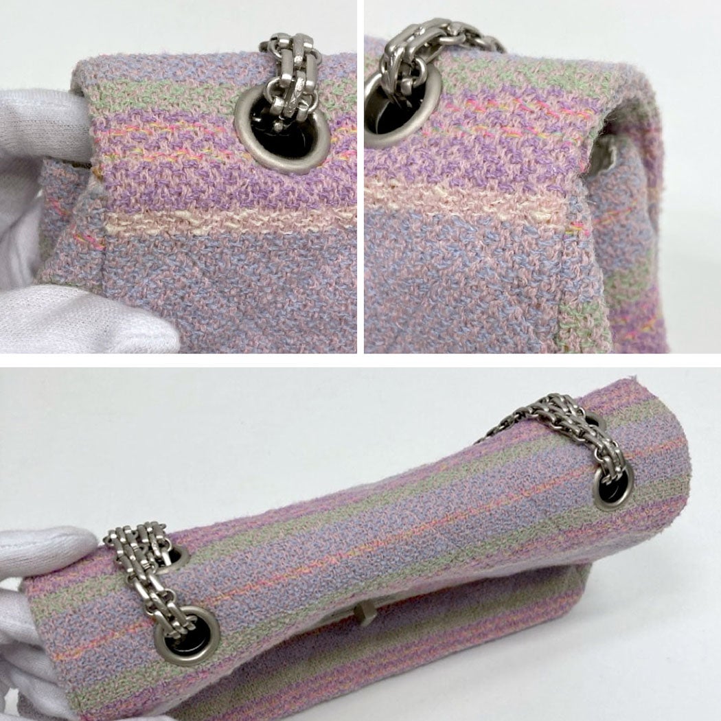 CHANEL チェックCHANEL柄フレアスカート 紫ピンク未使用品 CHANEL マトラッセ 25cm 2.55 チェーンショルダーバッグ ツイード