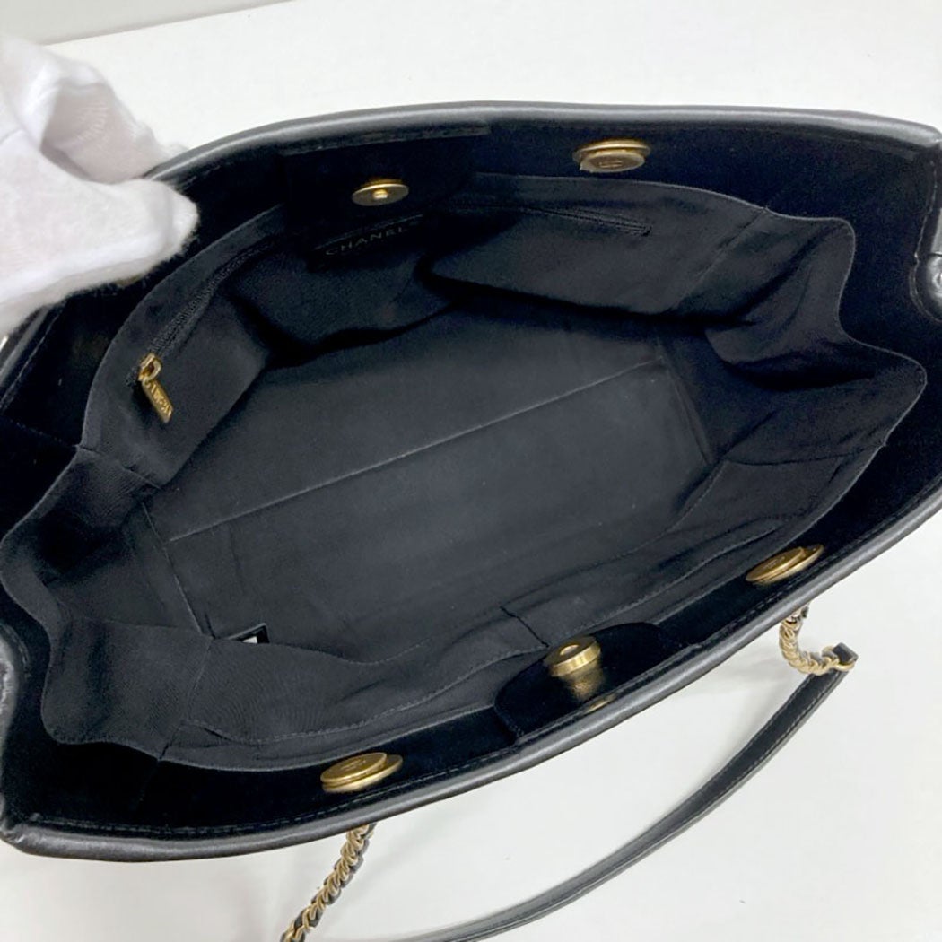 CHANEL ドーヴィルMM チェーントートバッグ レザー ブラック ゴールド