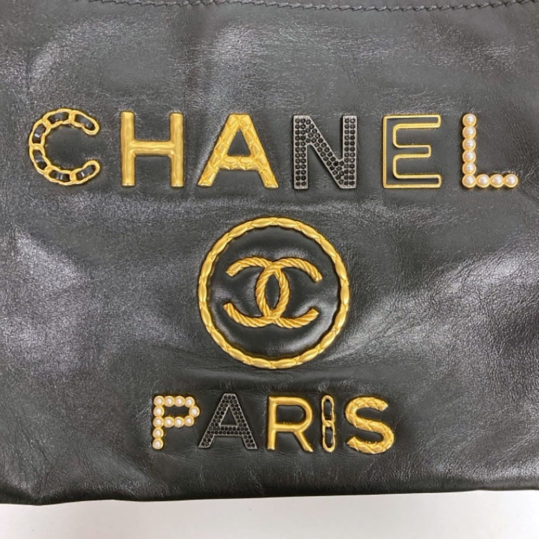 CHANEL ドーヴィルMM チェーントートバッグ レザー ブラック ゴールド