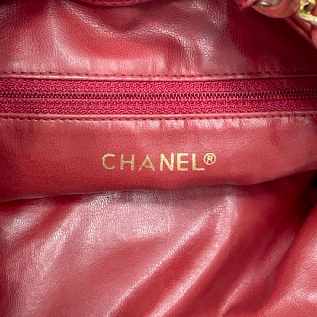 CHANEL 巾着ショルダーバッグ デニム ラムスキン ブルー レッド