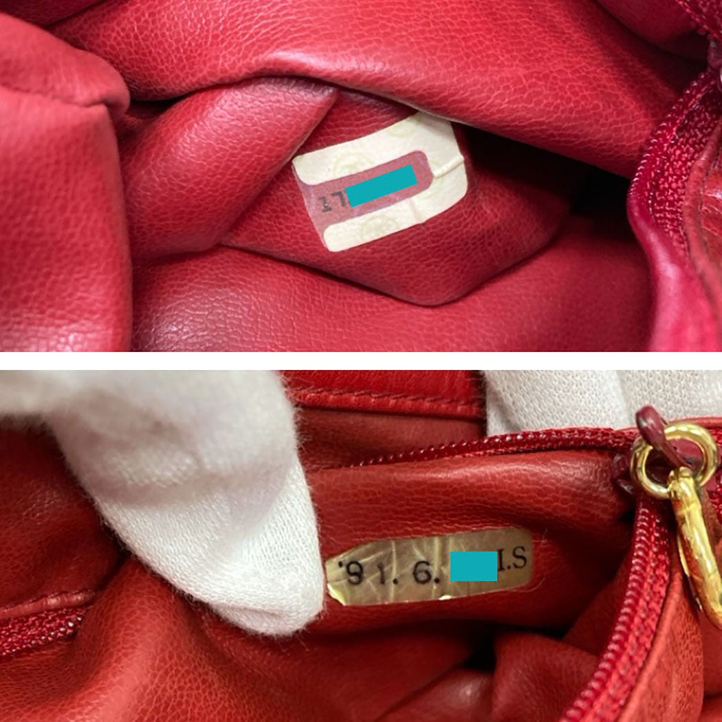 CHANEL ポーチ 巾着 ヴィンテージ 赤 ラムスキン シャネル CHANEL 巾着ショルダーバッグ デニム ラムスキン ブルー レッド