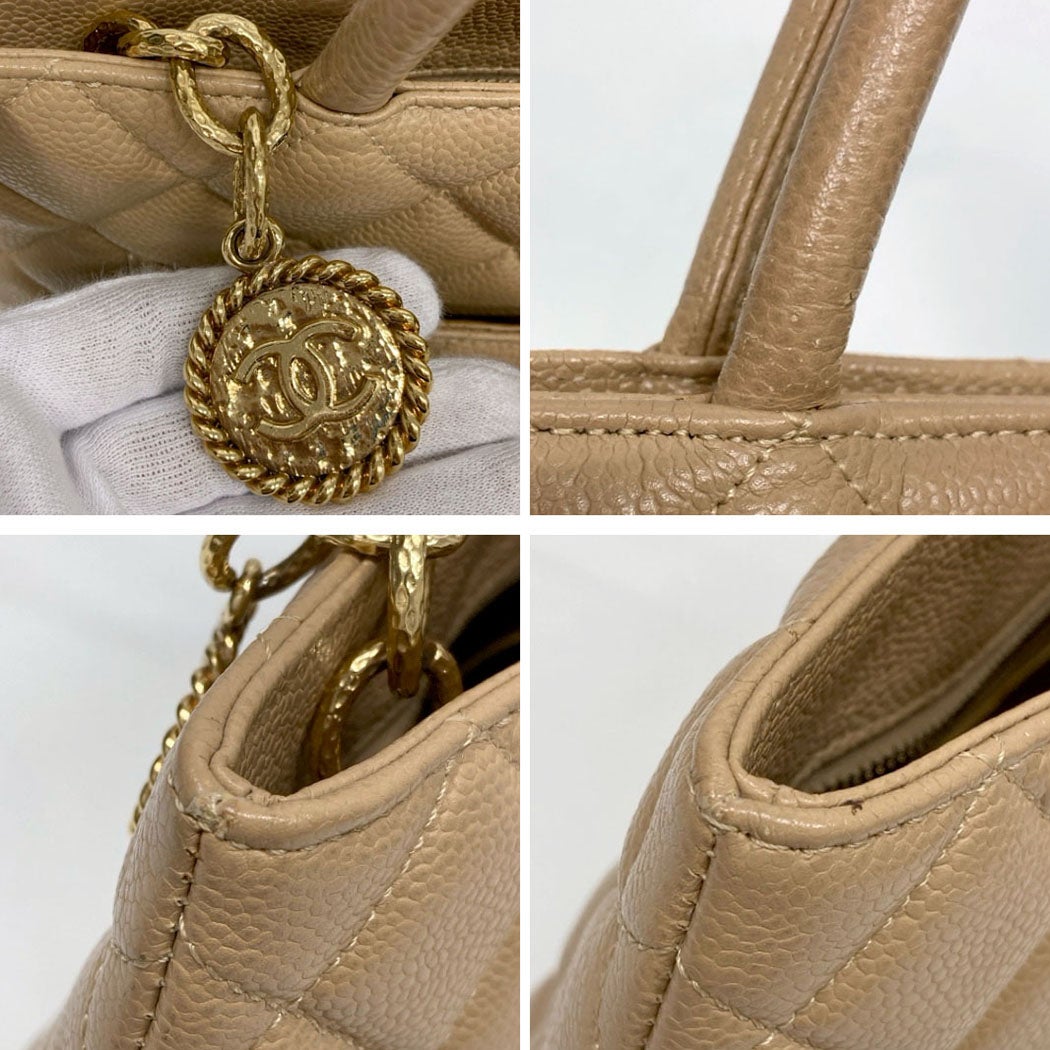 CHANEL 復刻トート A01804 マトラッセ キャビアスキン ベージュ