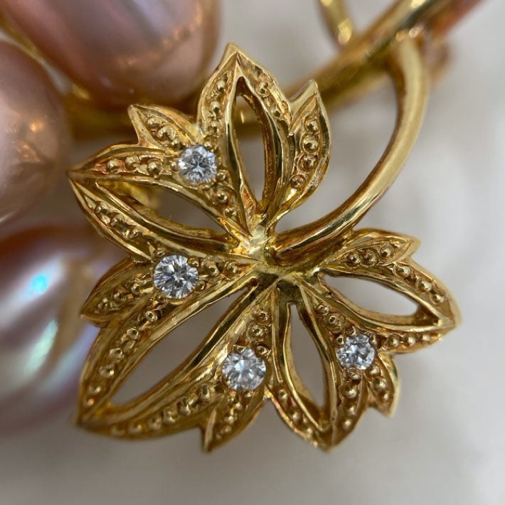 MIKIMOTO パールダイヤ葡萄ブローチ K18 ピンク 4PD ダイヤモンド