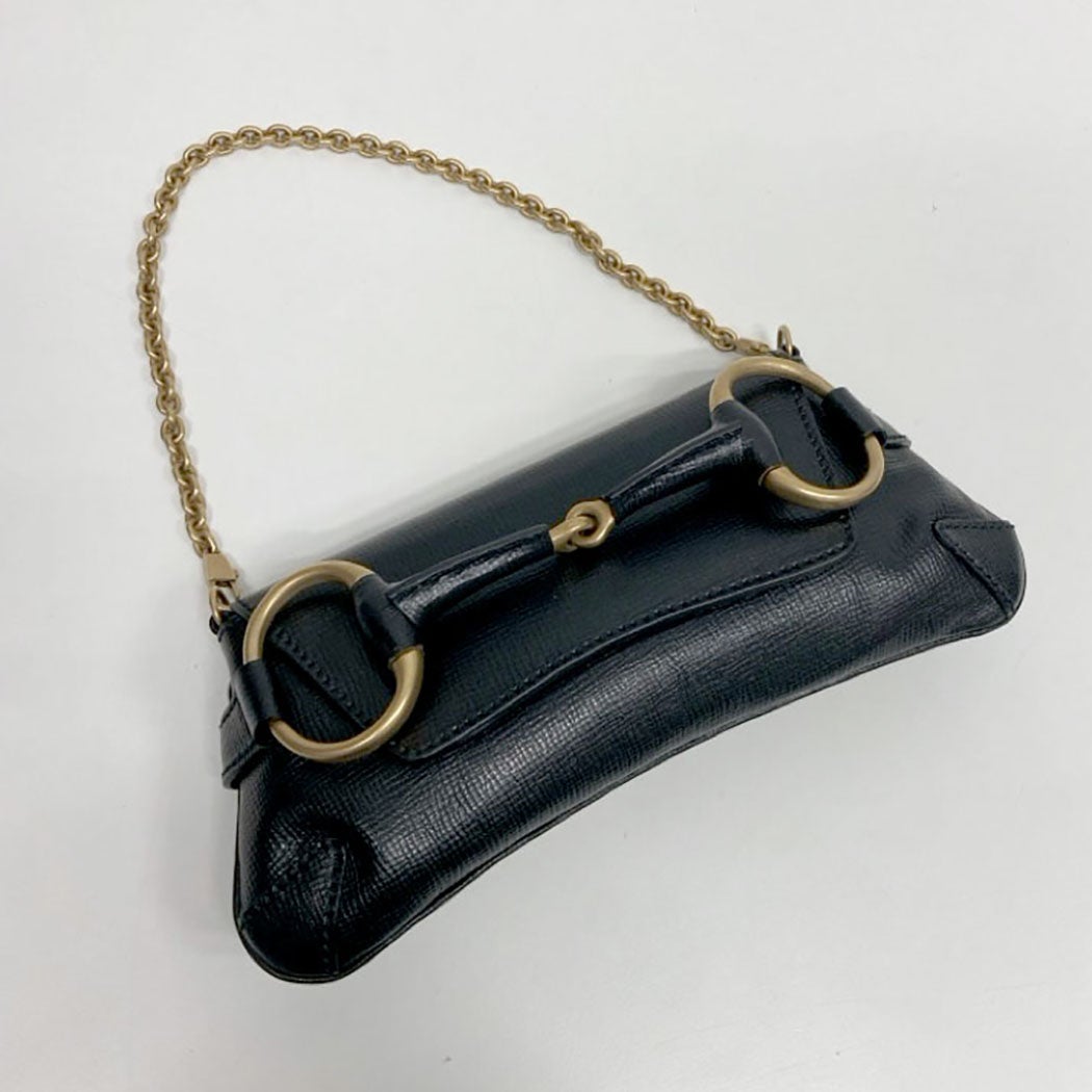 GUCCI チェーンクラッチバッグ 114923 ホースビット ブラック ゴールド