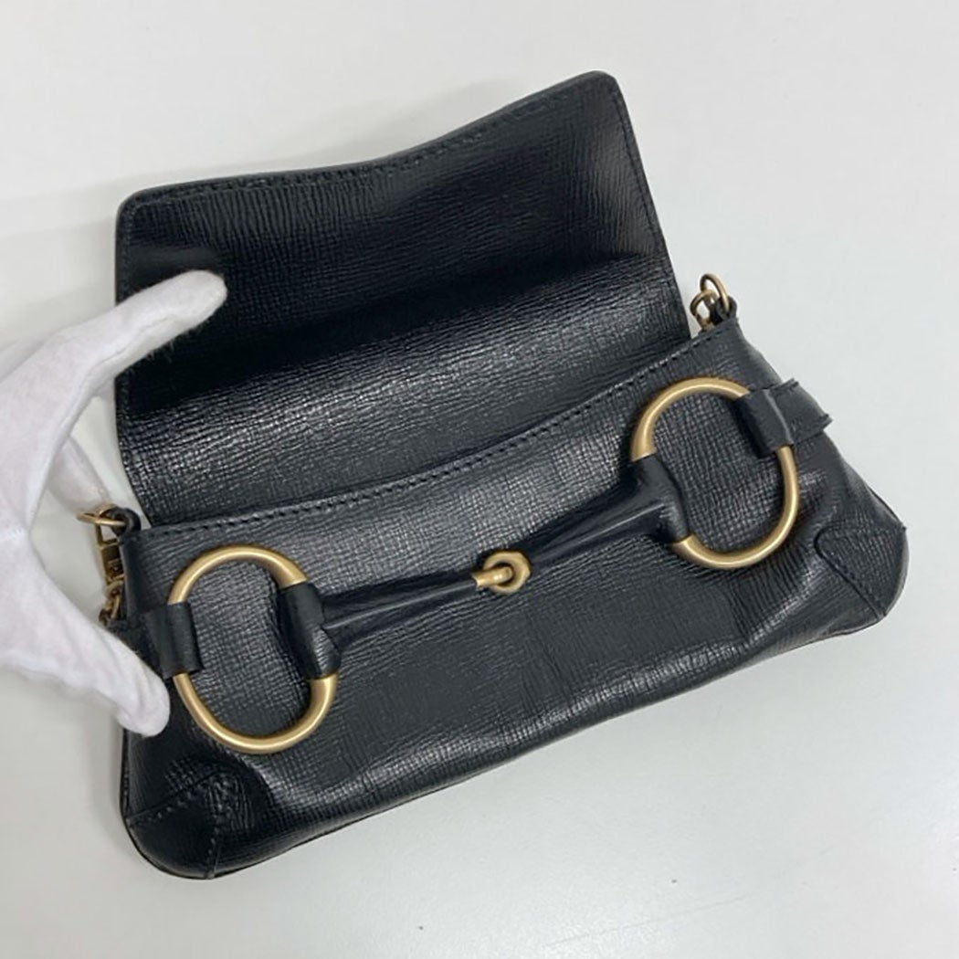 GUCCI チェーンクラッチバッグ 114923 ホースビット ブラック ゴールド
