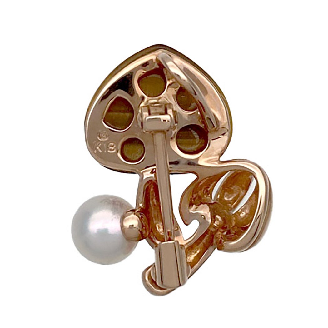 MIKIMOTO キノコ ピンブローチ K18 PG ベビーパール タイガーアイ