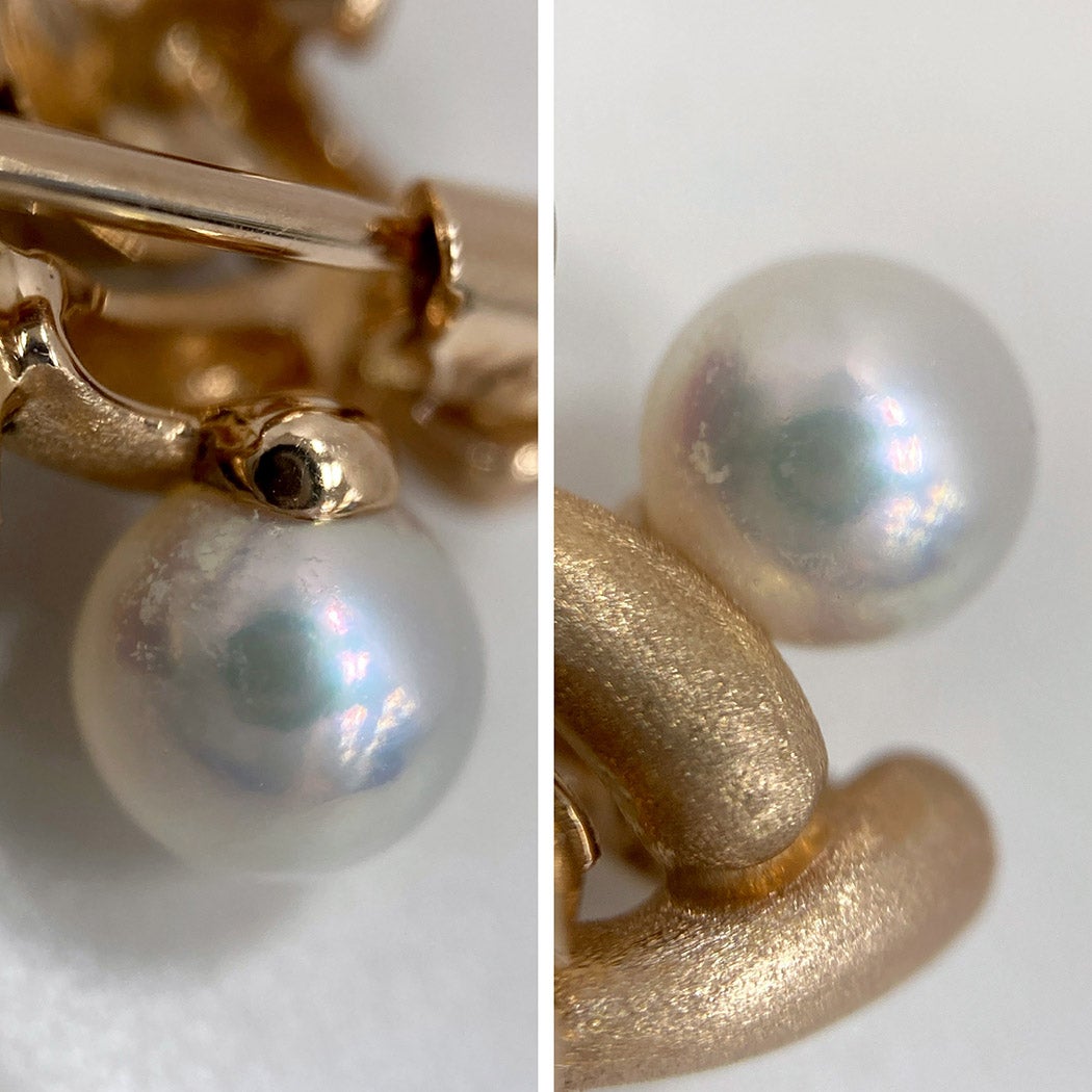 MIKIMOTO キノコ ピンブローチ K18 PG ベビーパール タイガーアイ