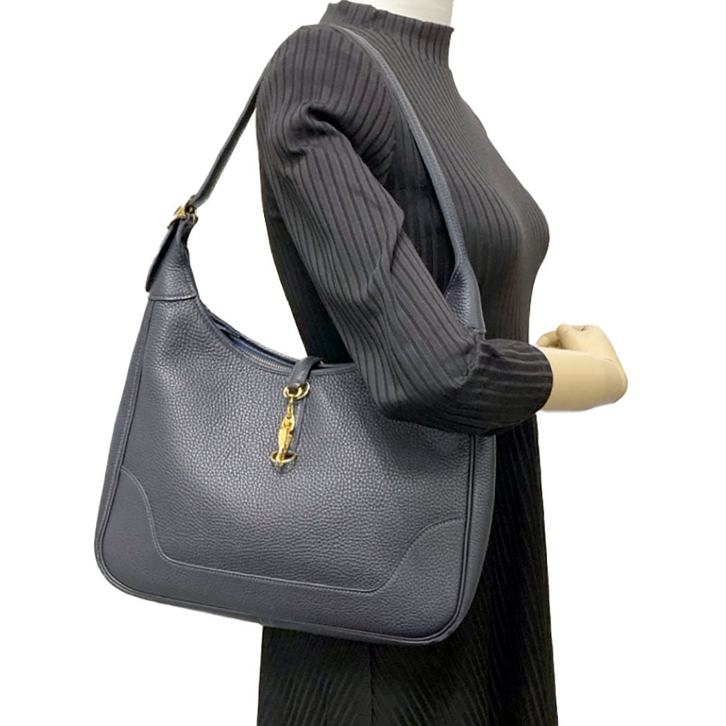 HERMES トリム31 □B 1998年 ネイビー系 ゴールド金具 ワンショルダー