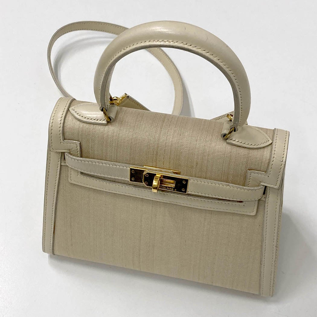 HERMES ケリー20 ○U 1991年 クリノラン ベージュ イニシャル入り 2WAY