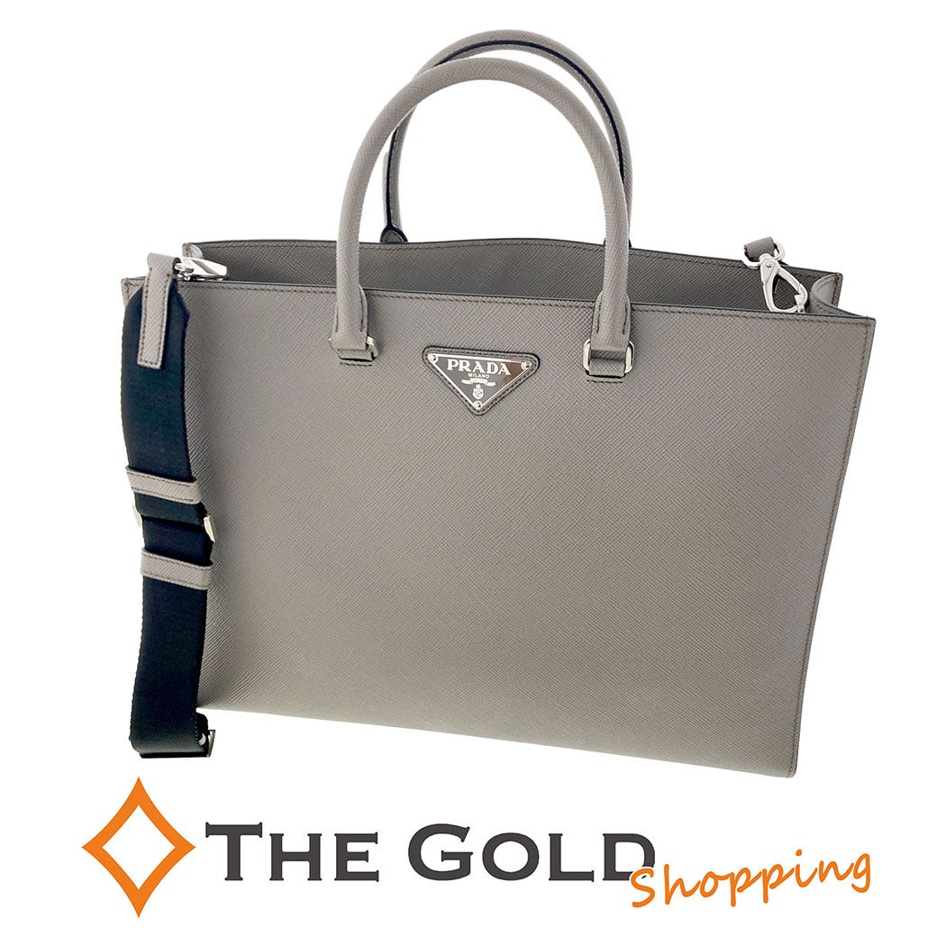 PRADA トートバッグ 2VG101 サフィアーノ グレー 2WAY ハンドバッグ