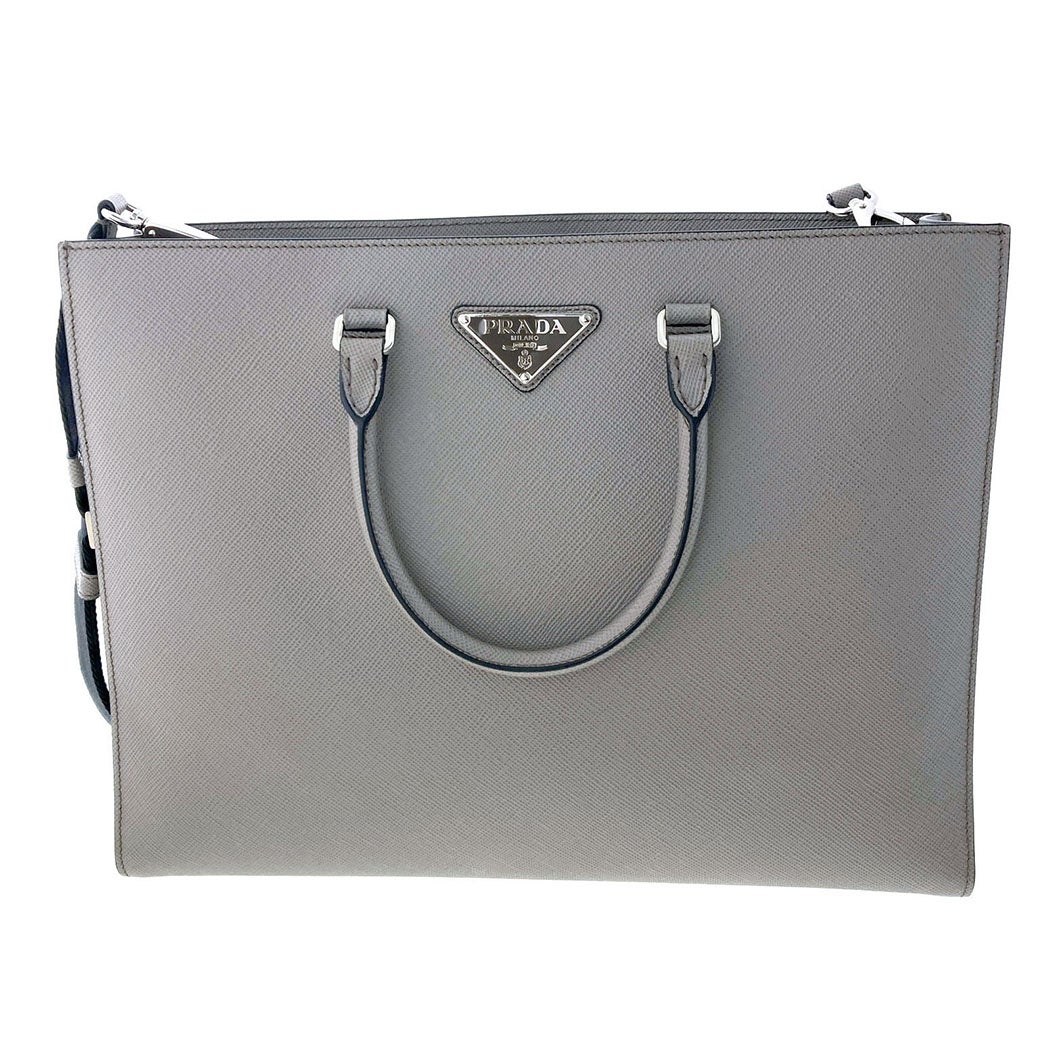 PRADA トートバッグ 2VG101 サフィアーノ グレー 2WAY ハンドバッグ