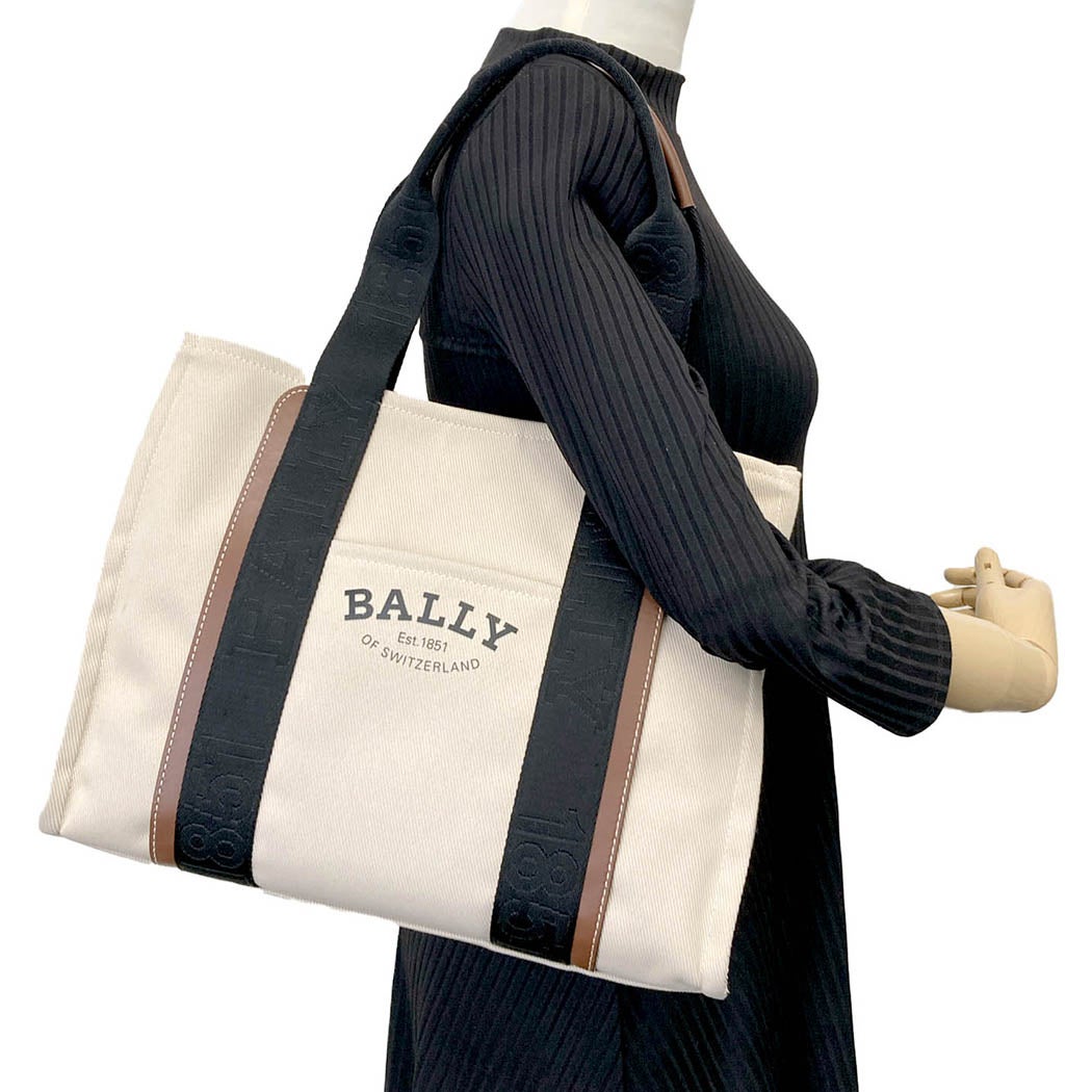 BALLY ベージュ ブラック 収納バッグ BALLY ドライヴァリアXL キャンバス トートバッグ ベージュ ブラック