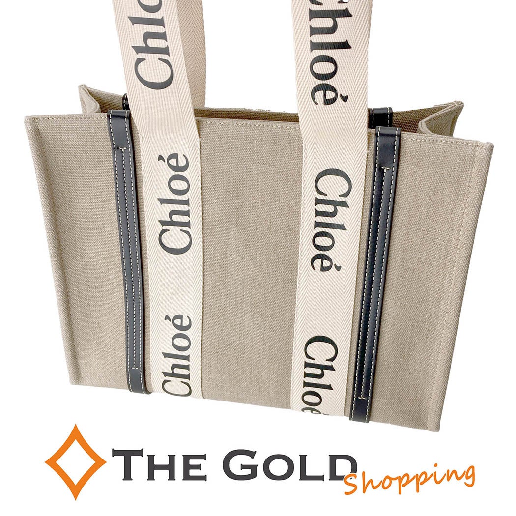Chloe リネン製Woodyトートバッグ ミディアム CHC22AS383I2691J