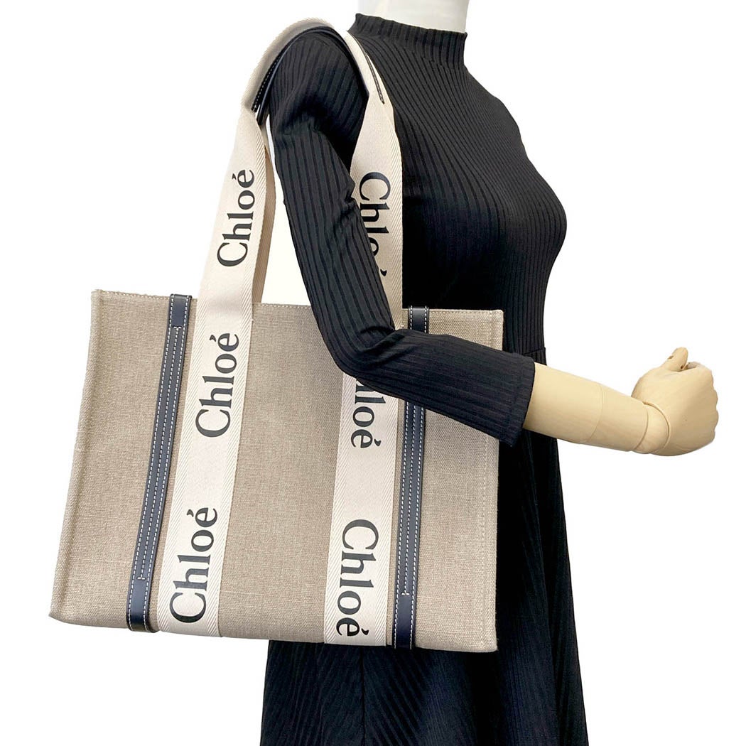 Chloe リネン製Woodyトートバッグ ミディアム CHC22AS383I2691J