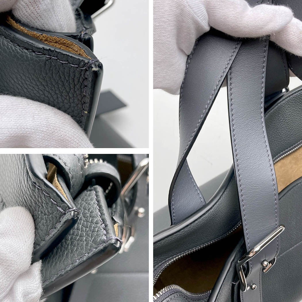 LOEWE バックルジッパートート グレー アナグラム エンボスロゴ ベルト
