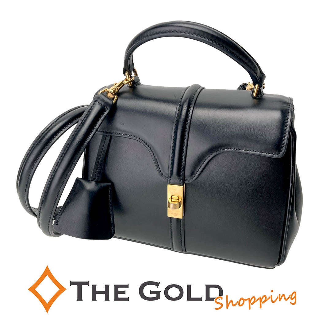 CELINE ミニ16セーズ カーフ ブラック ゴールド金具 2WAY トップ