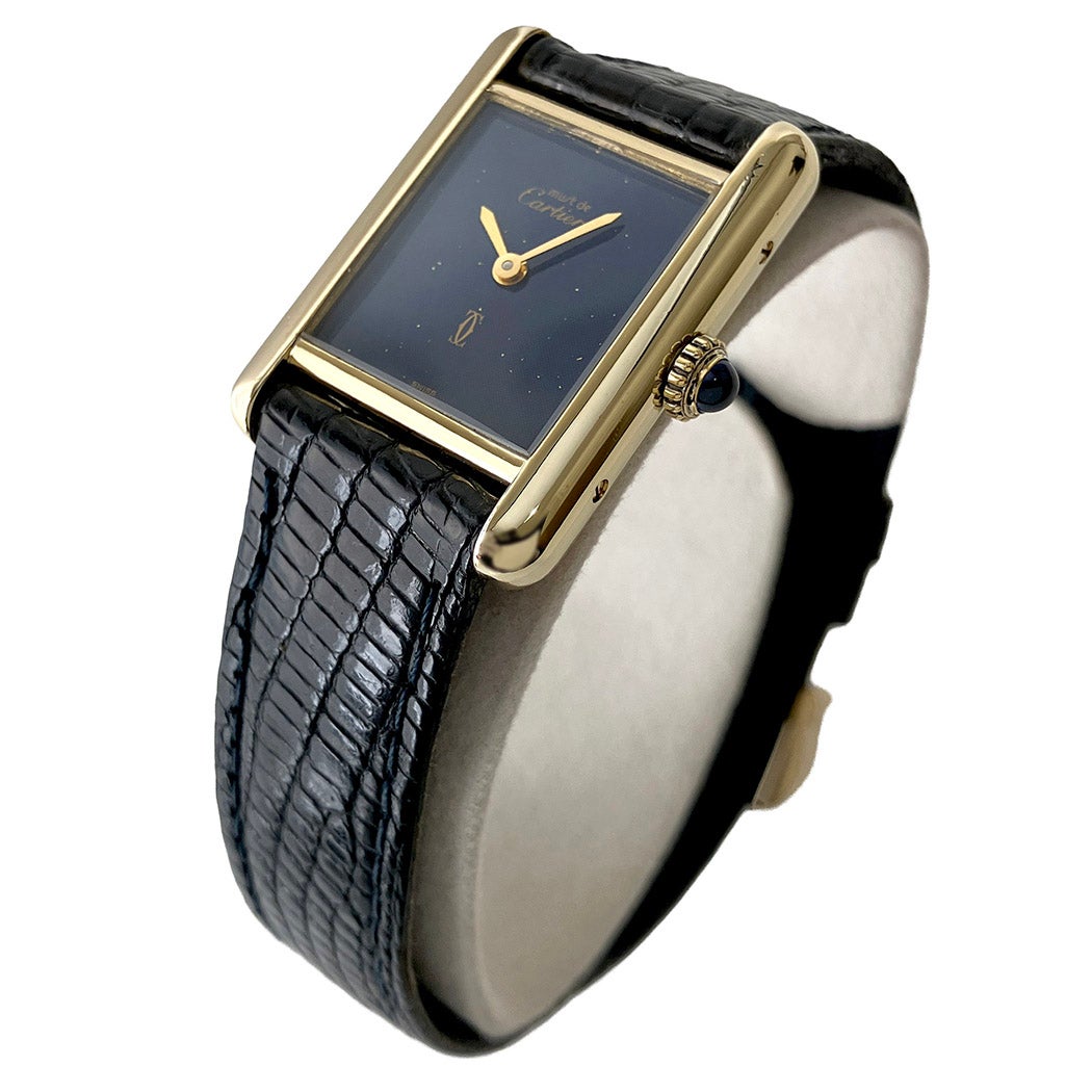 Cartier マストタンクSM OH済 手巻き ヴェルメイユ 青文字盤 レザー